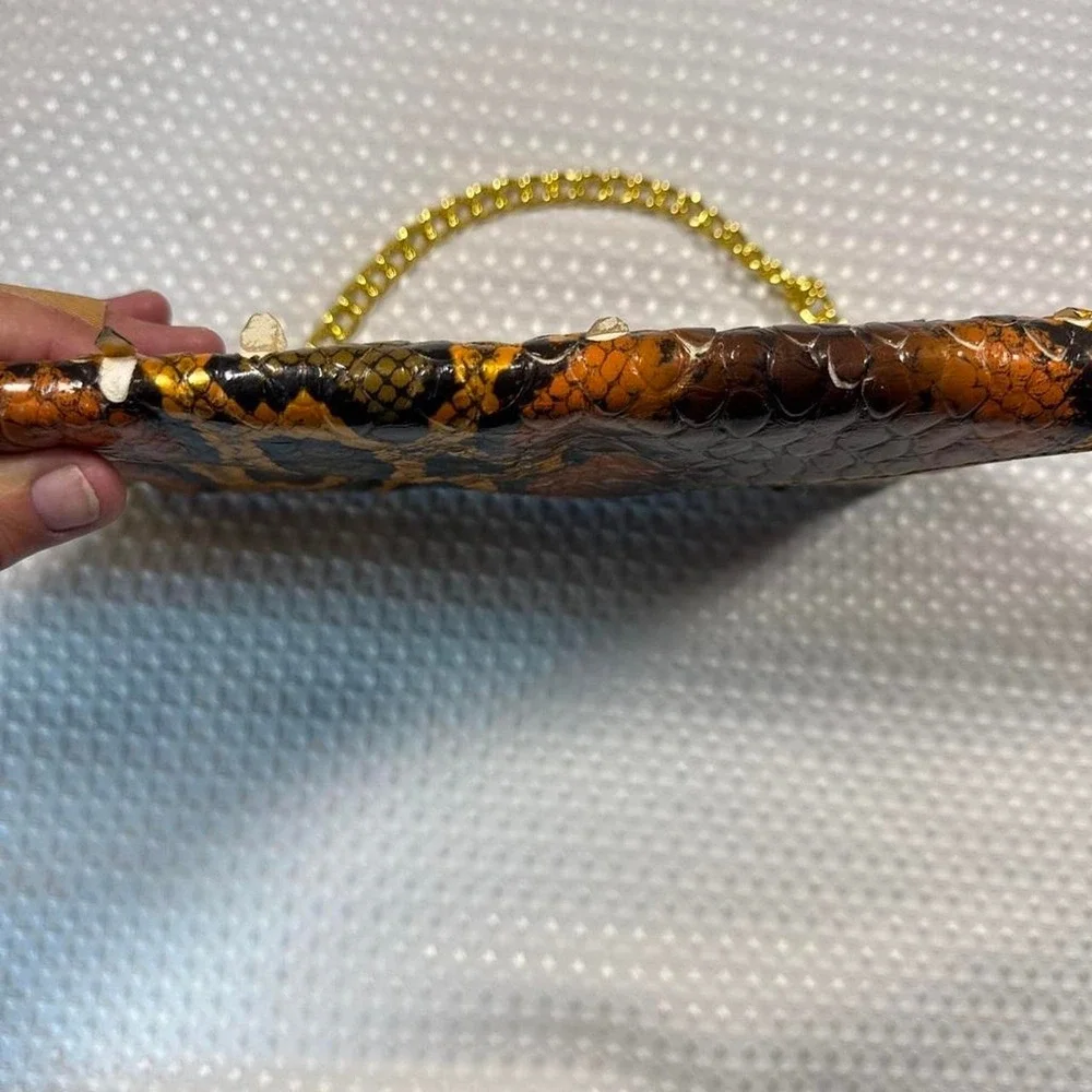 Jessica McClintock Clutch Bag Womens OS Orange Good Snakeskin Chain Strap